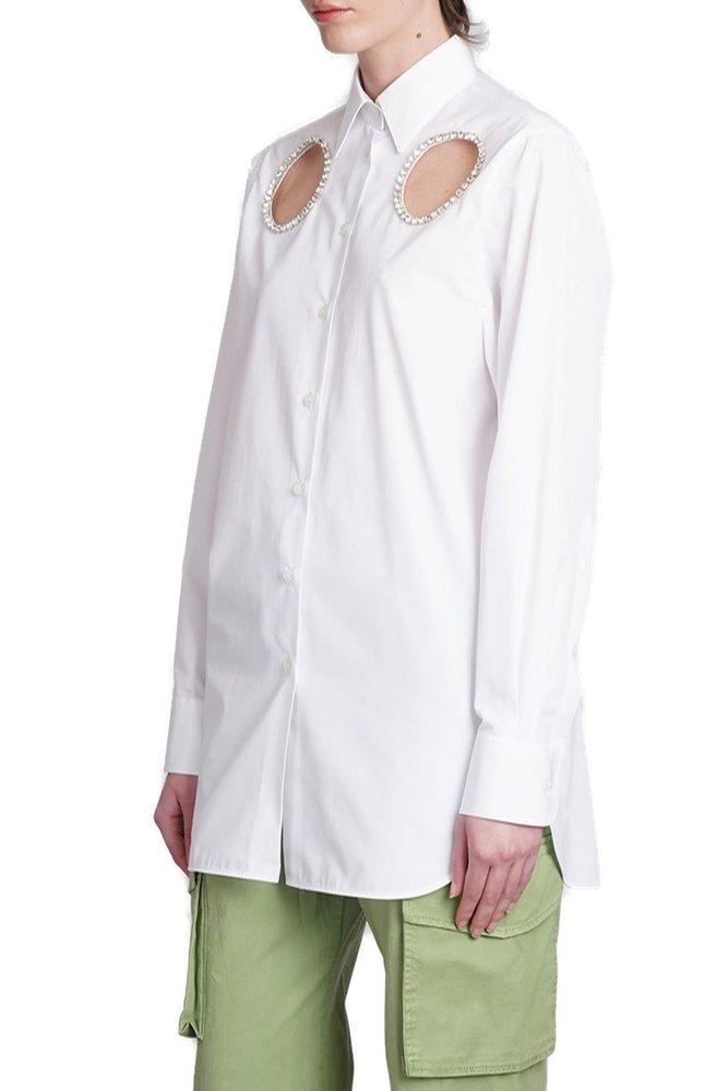 Stella McCartney crystal-embellished cut-out shirt - White