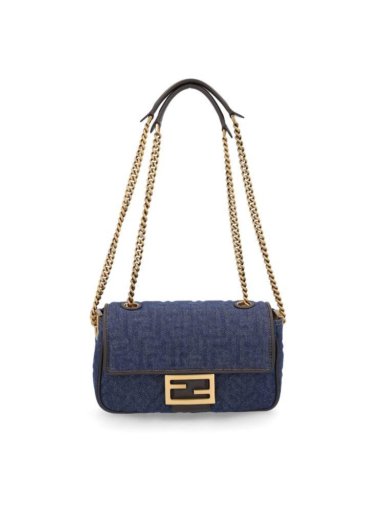 Fendi Baguette Chain Midi Denim Shoulder Bag in Blue Lyst