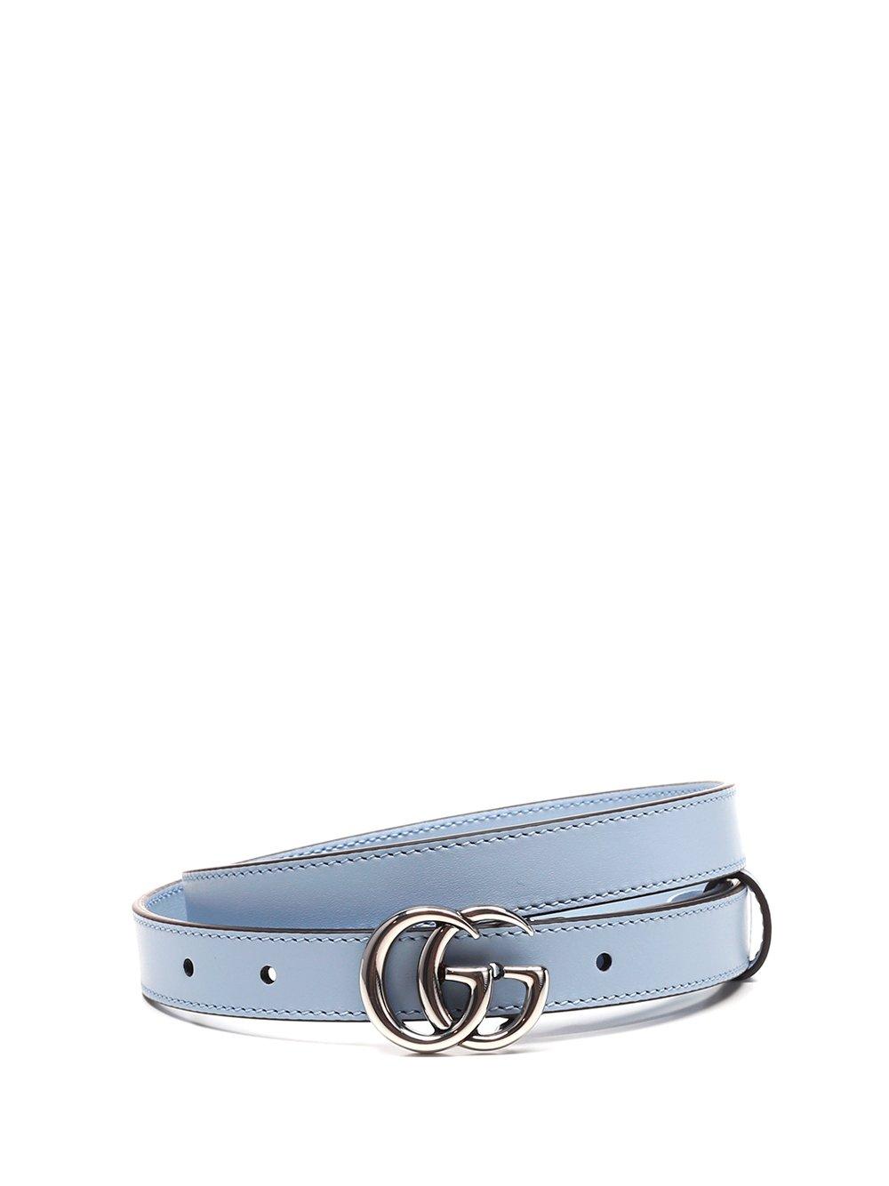 Gucci Thin Belt Double G Buckle .8 Width Pastel Blue in Calfskin Leather  with Palladium-tone - US