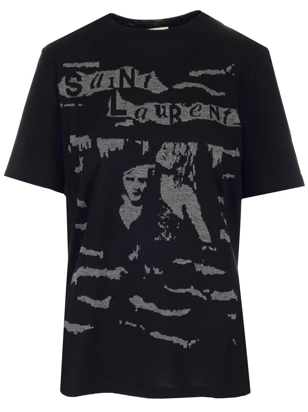 Saint Laurent Cotton Oversized Jacquard T-shirt in Black - Lyst
