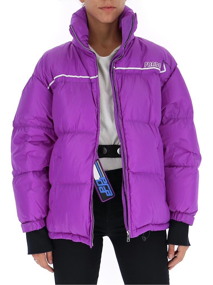 Prada Logo Puffer Jacket in Purple - Lyst