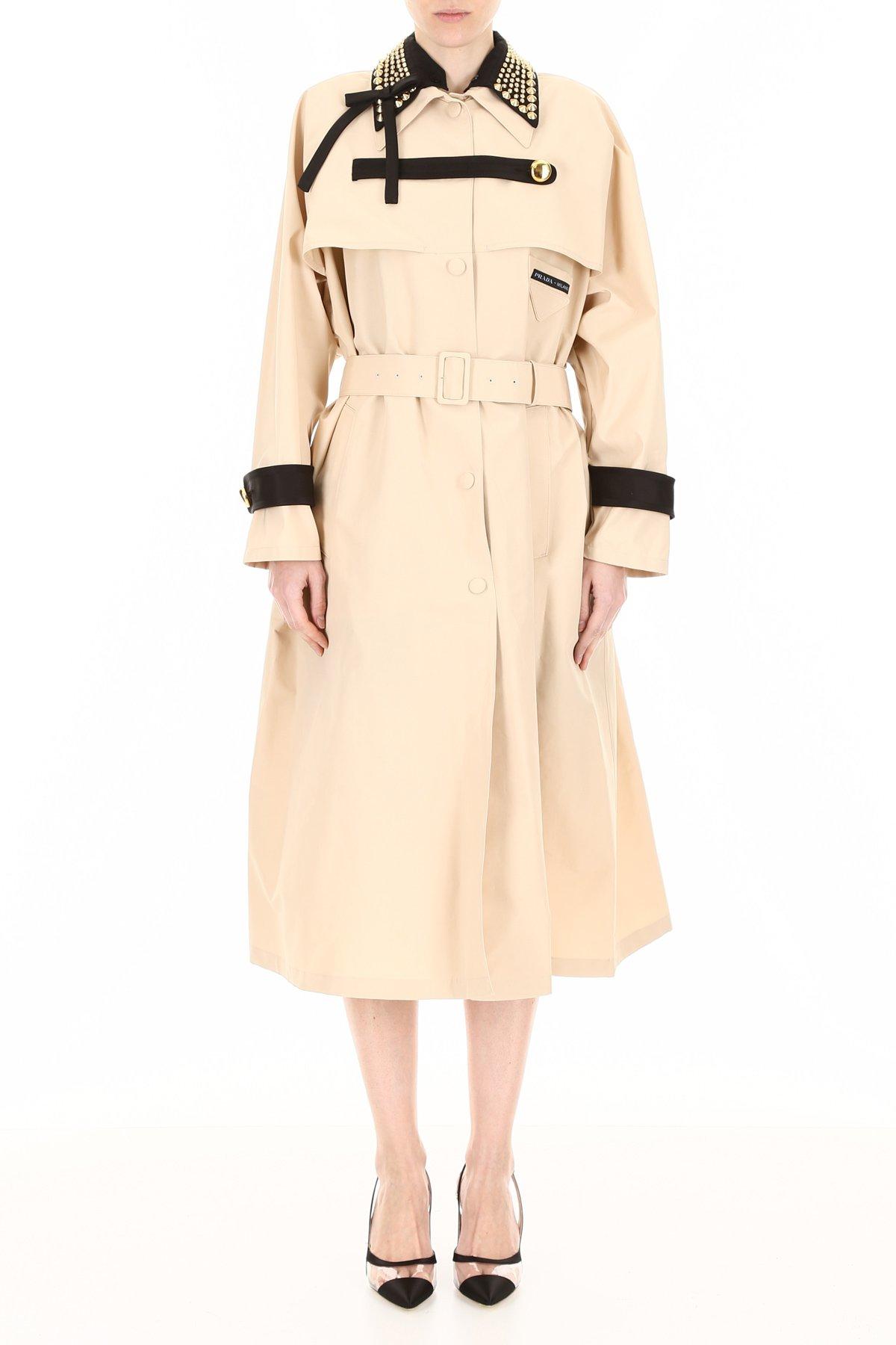 Prada Trench Coat With Studs in Natural | Lyst
