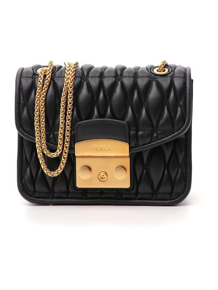 Furla Quilted Chain Strap Shoulder Bag in Black | Lyst