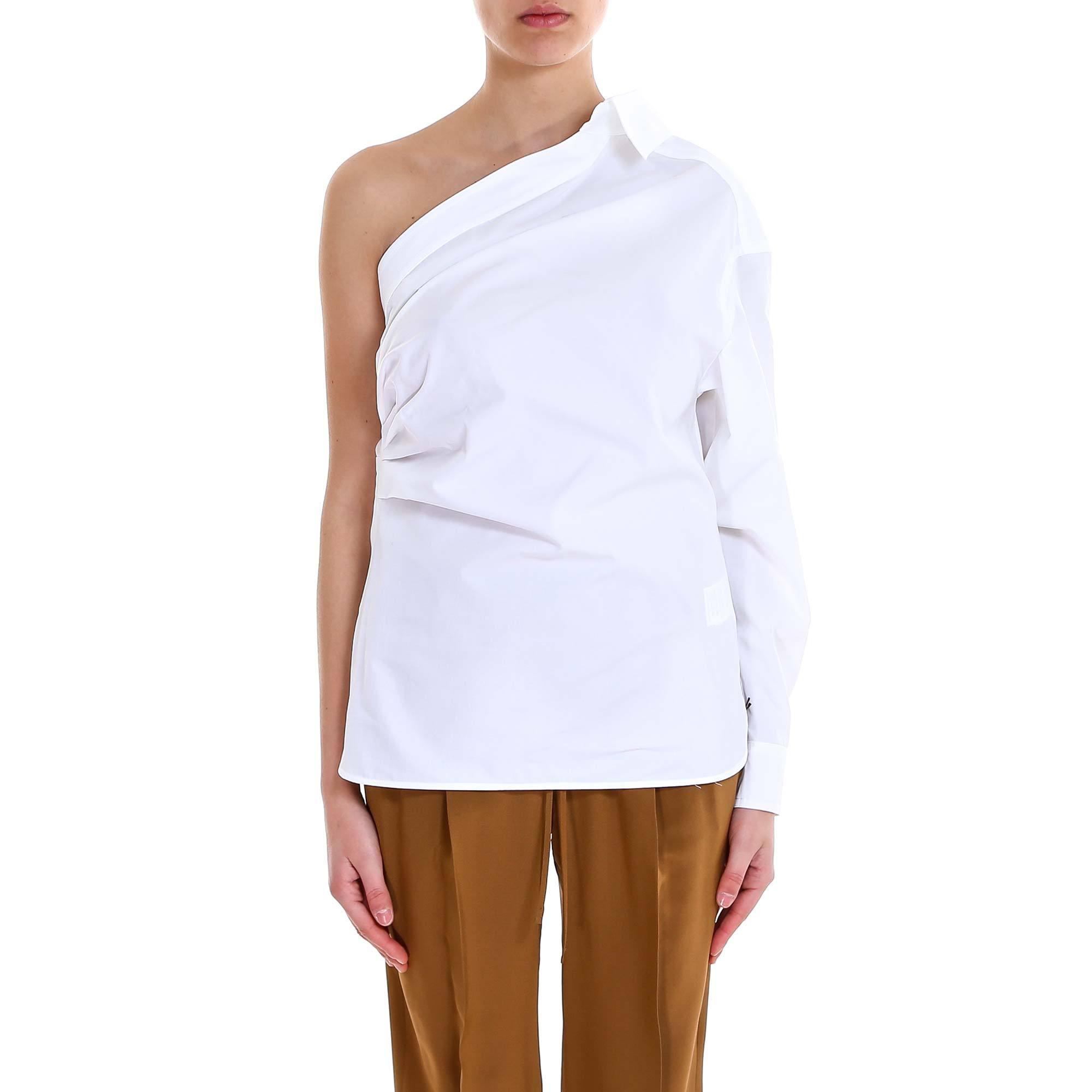 Max Mara Cotton One Shoulder Shirt in White | Lyst Canada