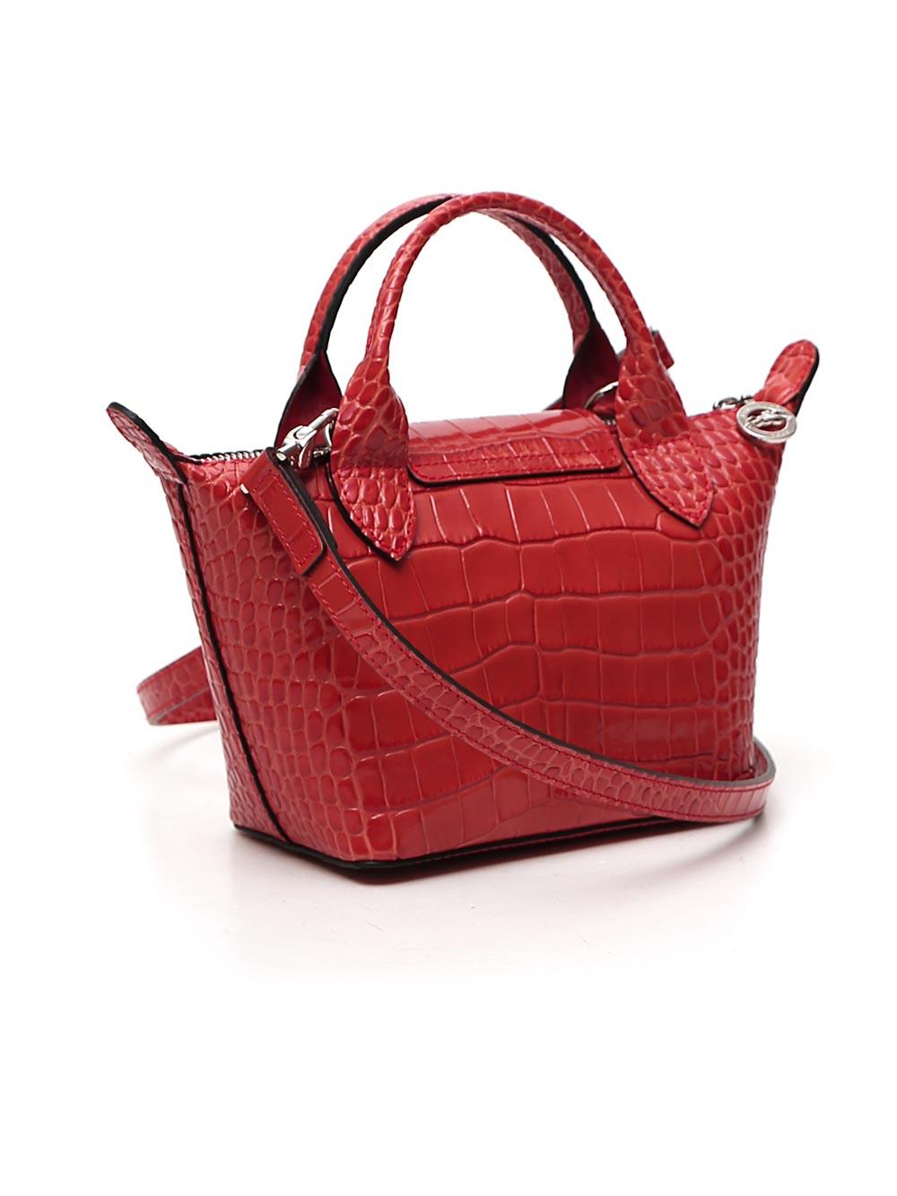 Longchamp Le Pliage Cuir Medium Leather Top Handle Tote in Red