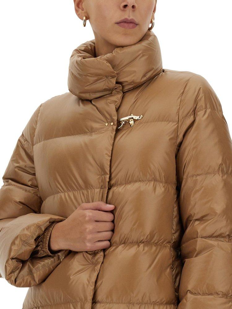 Fay Buckled High-neck Puffer Jacket in Brown | Lyst