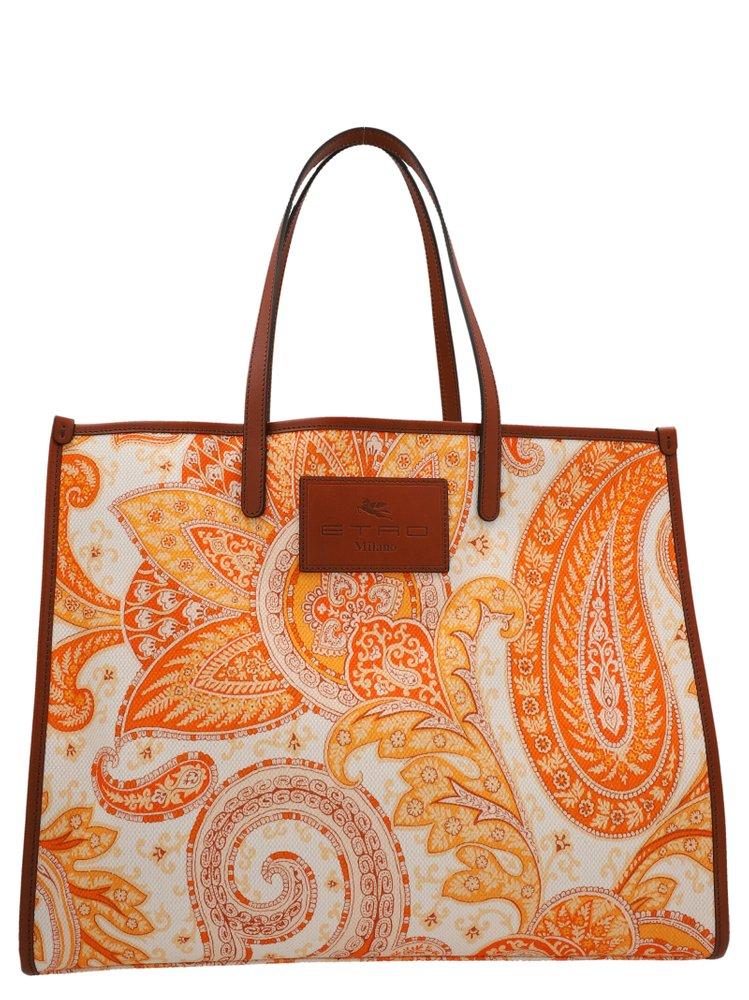Etro Liquid Paisley Shopping Bag in Orange