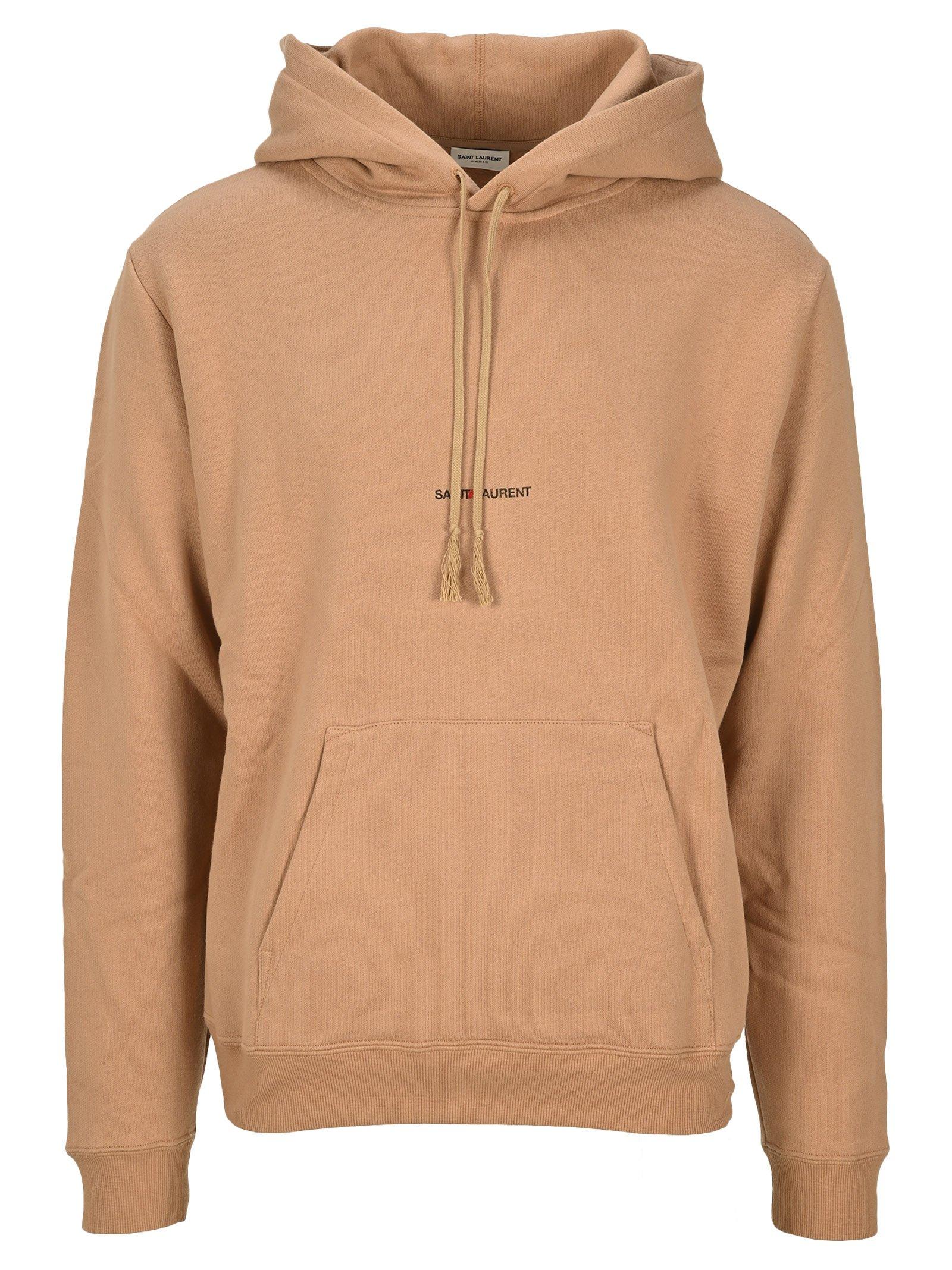 Saint Laurent Cotton Logo Hoodie in Brown for Men - Lyst