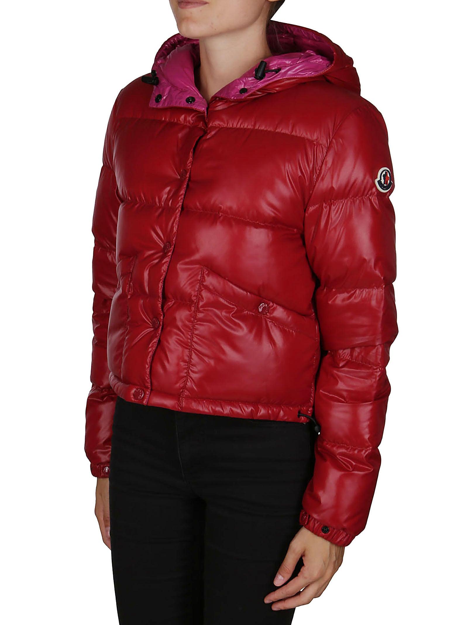 Moncler Synthetic Bardanette Hooded Down Jacket in Red | Lyst