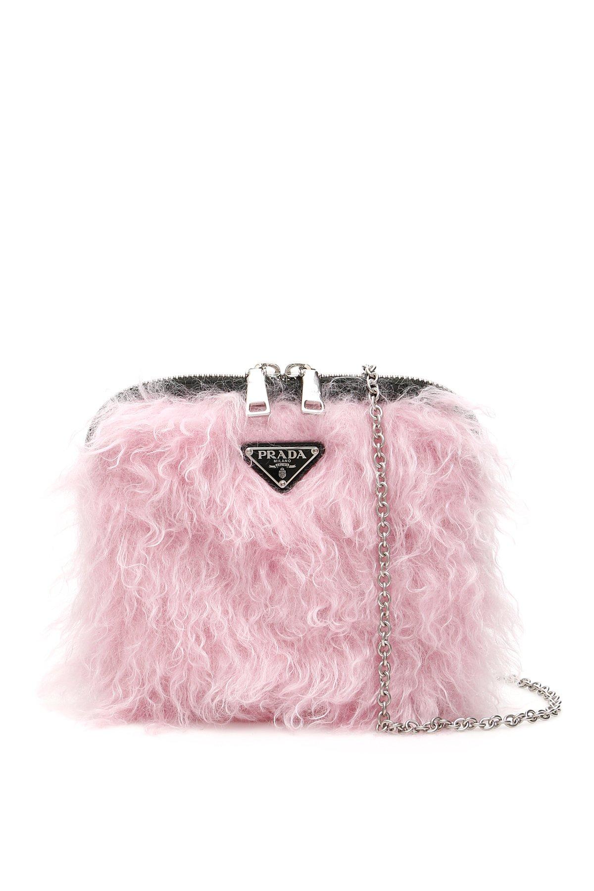 Prada Furry Mini Bag in Black,Pink (Pink) | Lyst