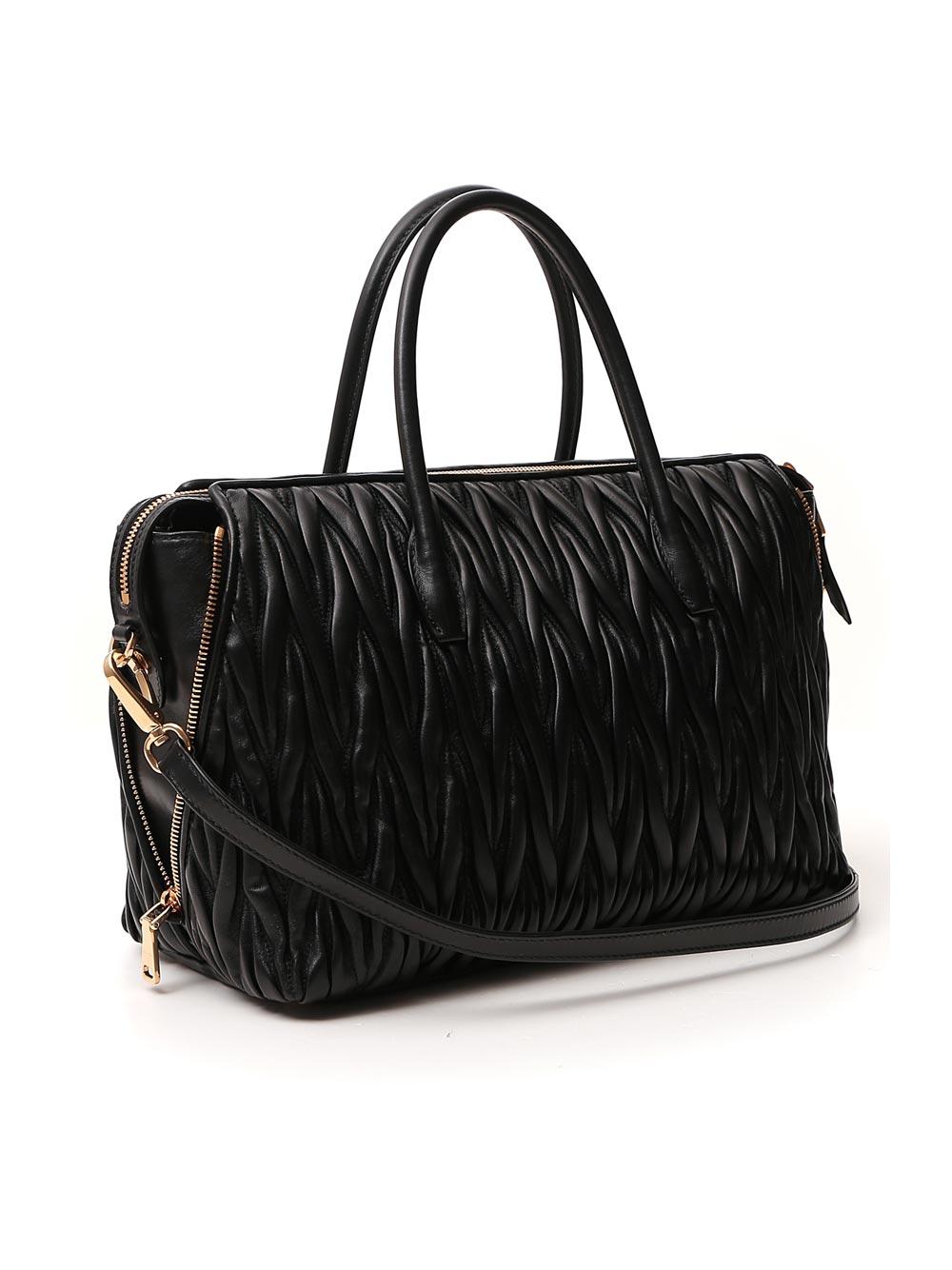 Miu Miu Leather Matelassé Tote Bag in Black Lyst