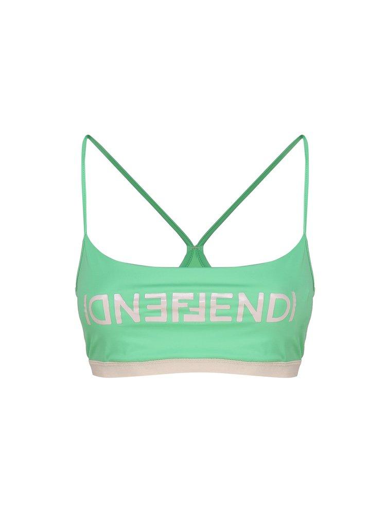 Fendi Logo Embellished Bra Top in Green