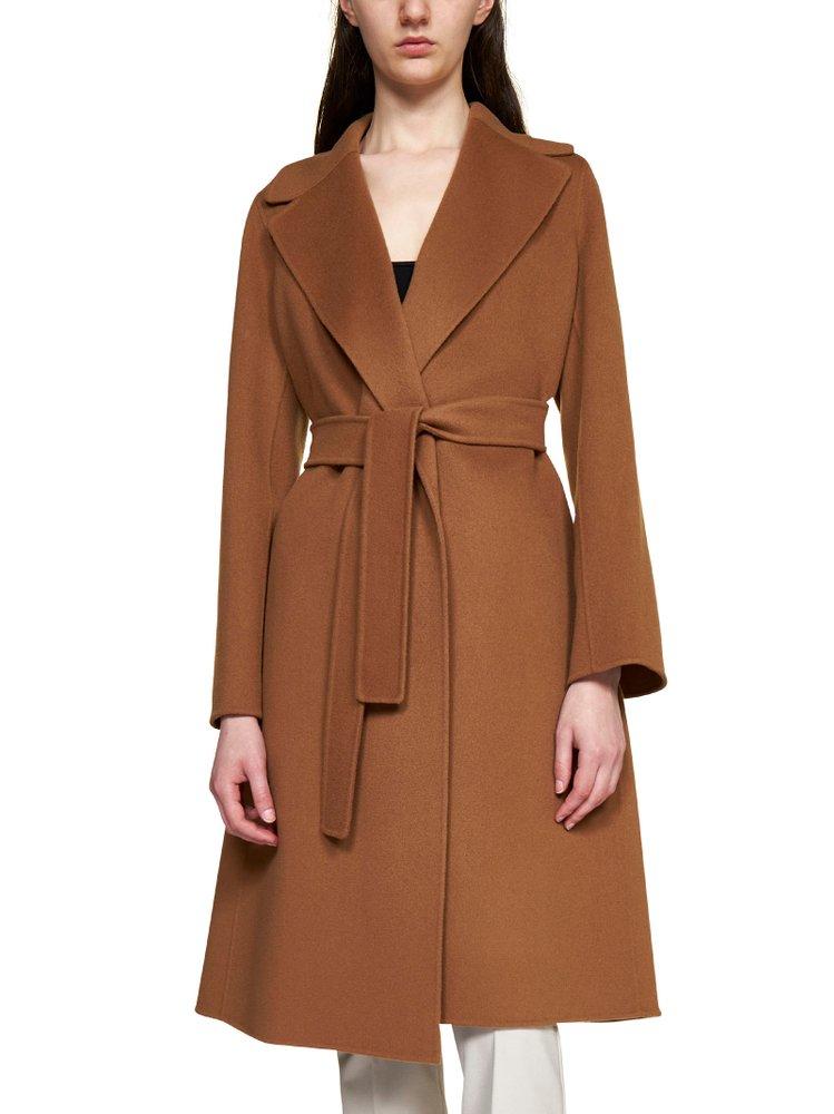 Womens Coats Max Mara Coats Natural - Save 38% Max Mara Wool Belted Long-sleeved Coat in Beige 