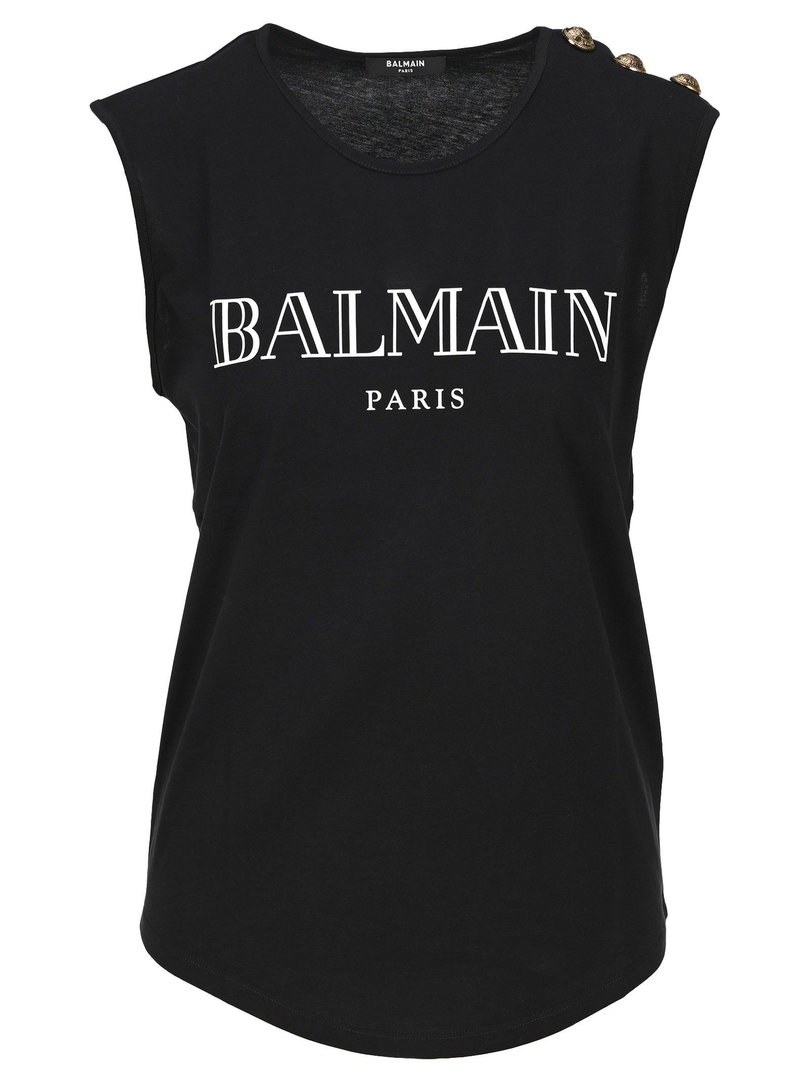 Balmain Cotton Logo Tank Top in Black - Lyst