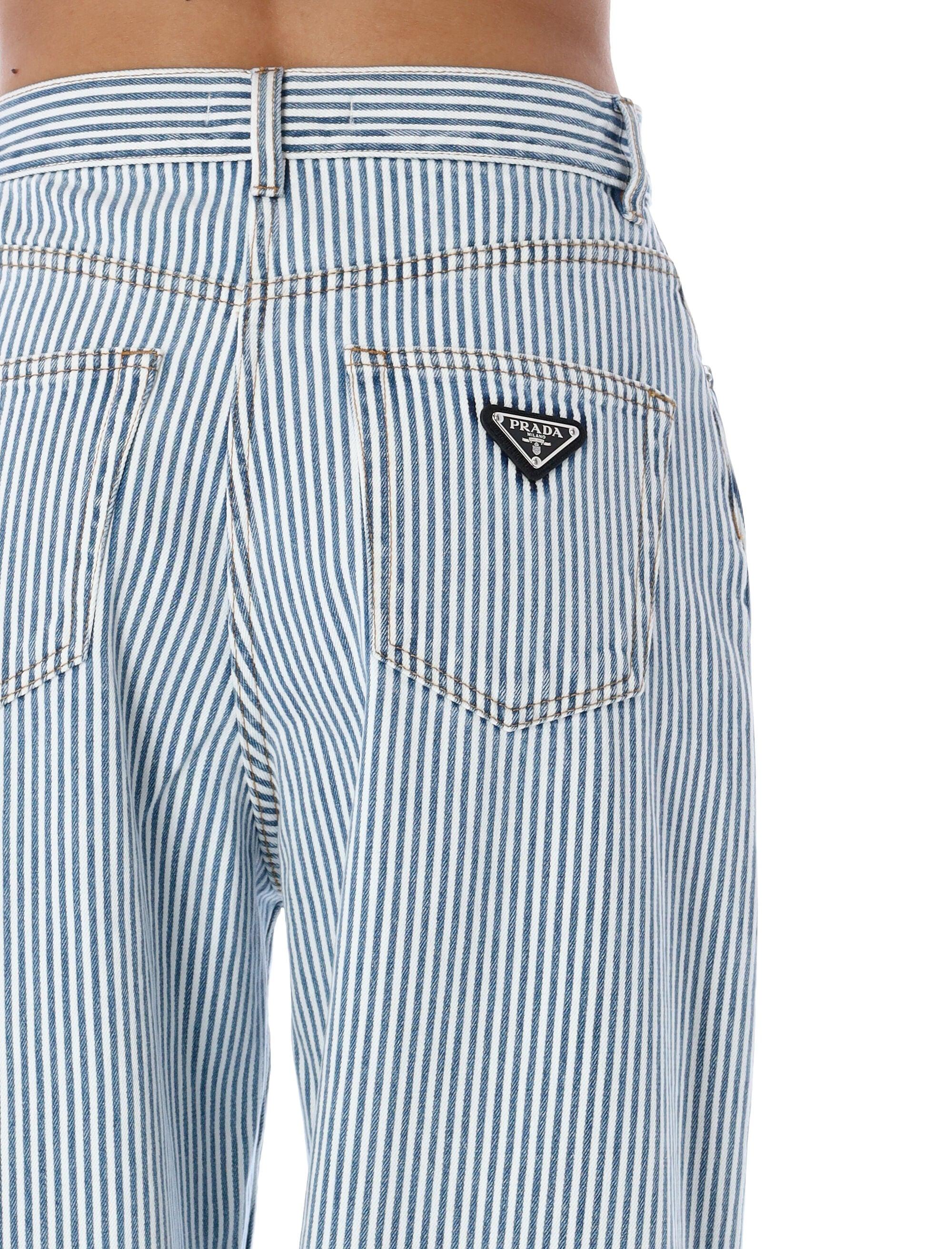 Prada Logo Plaque Striped Jeans in Blue | Lyst