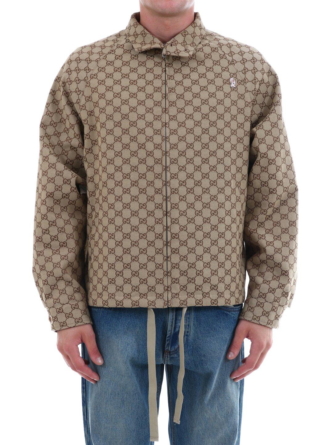 Gucci GG Canvas Zipped Bomber Jacket in Beige (Natural) for Men - Lyst