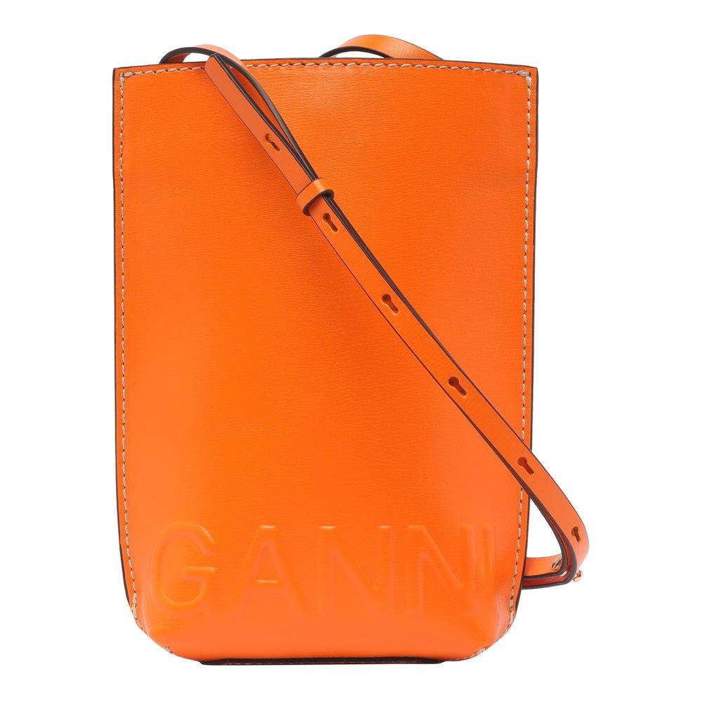 Ganni Logo Embossed Strapped Crossbody Bag in Orange | Lyst