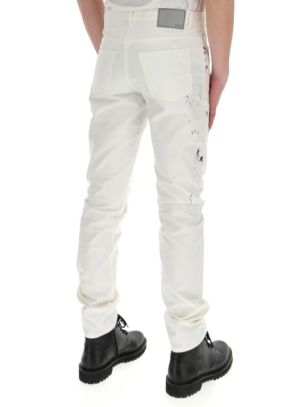 Dior Paint Splatter Slim-fit Jeans in White for Men | Lyst