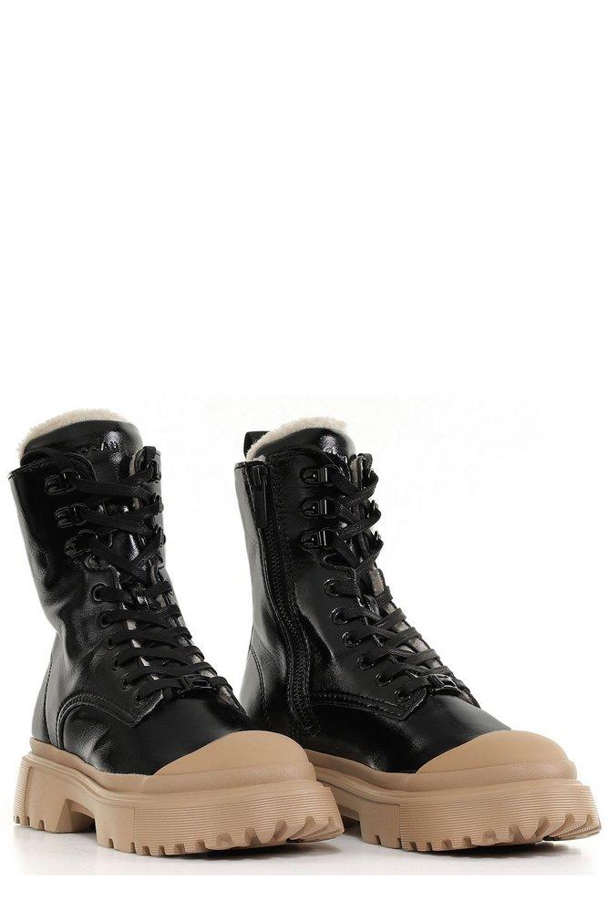 Hogan Lace-up Boots in Black | Lyst