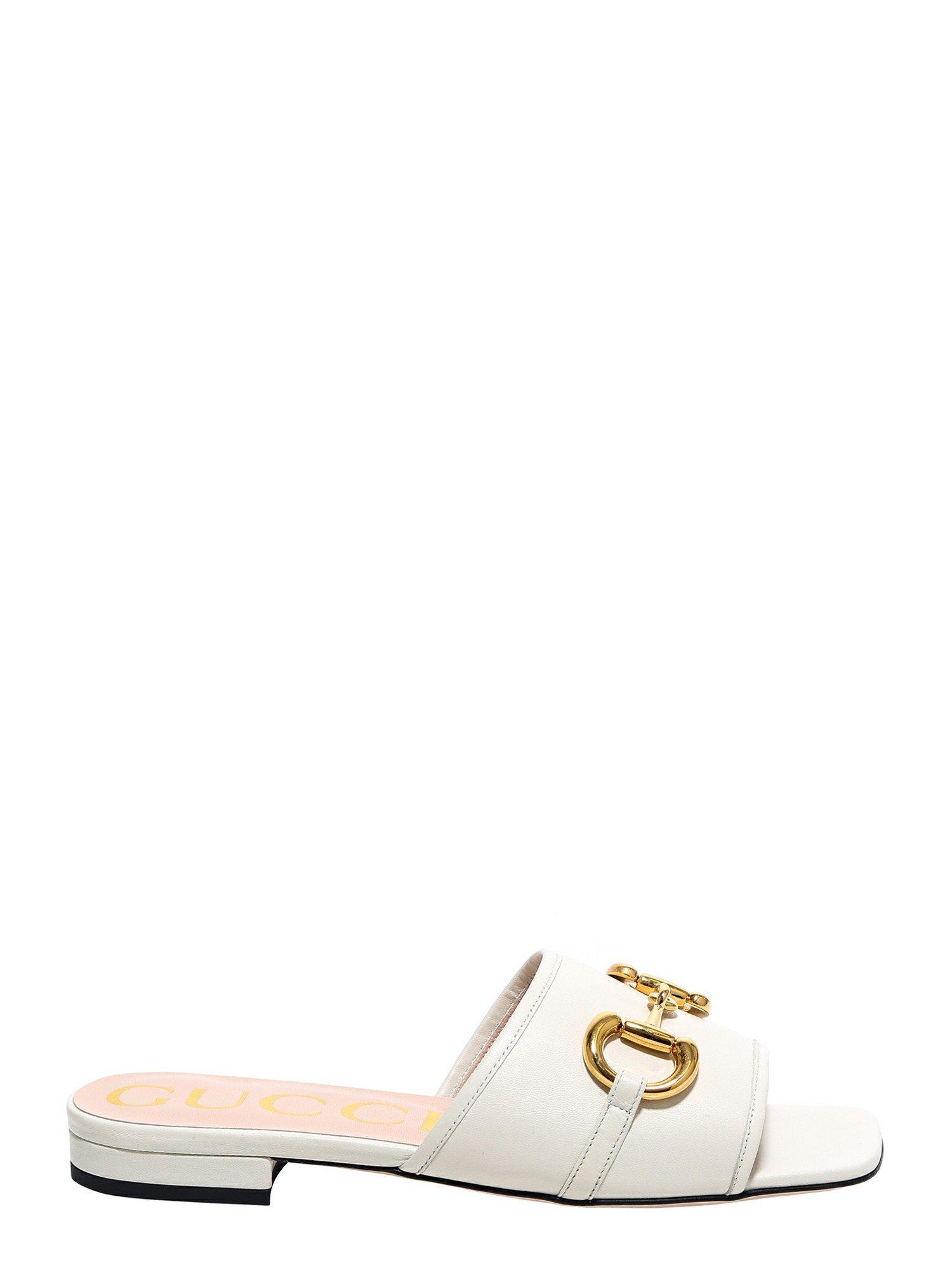 Gucci Leather Horsebit Slides in White Lyst