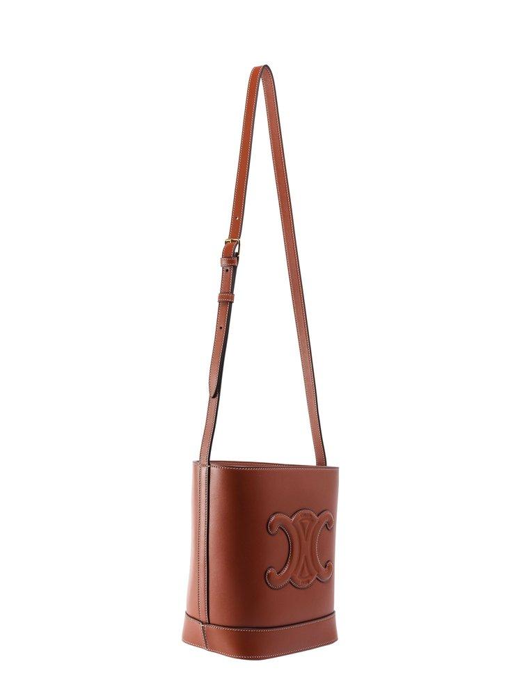 Celine Logo Embossed Small Bucket Bag in Brown | Lyst