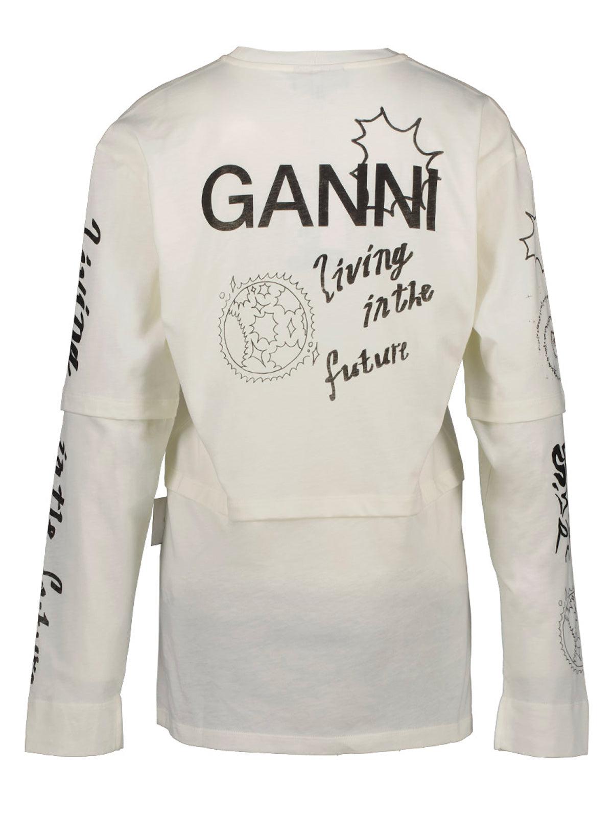 Ganni Logo Print Long-sleeved T-shirt in White - Save 11% - Lyst