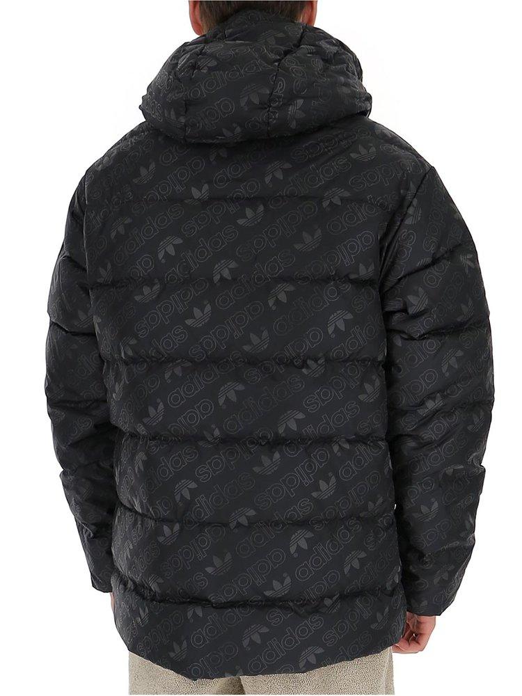 adidas Originals Allover Logo Printed Puffer Jacket in Black for Men | Lyst