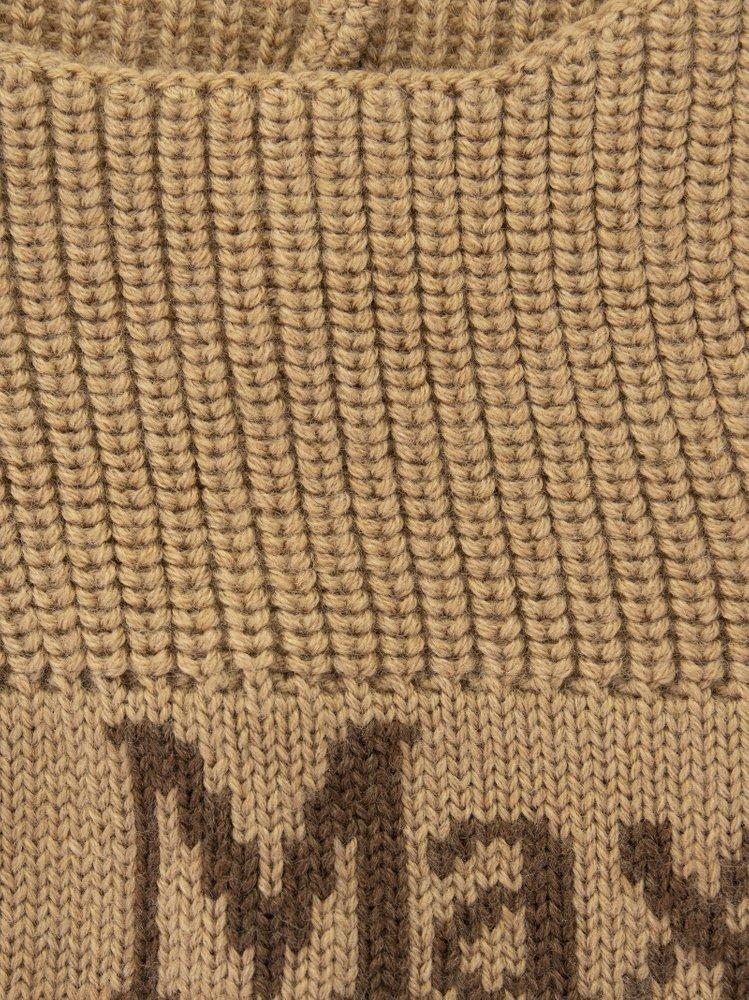 Womens Accessories Hats Max Mara Wool Logo Intarsia Knitted Balaclava in Brown 
