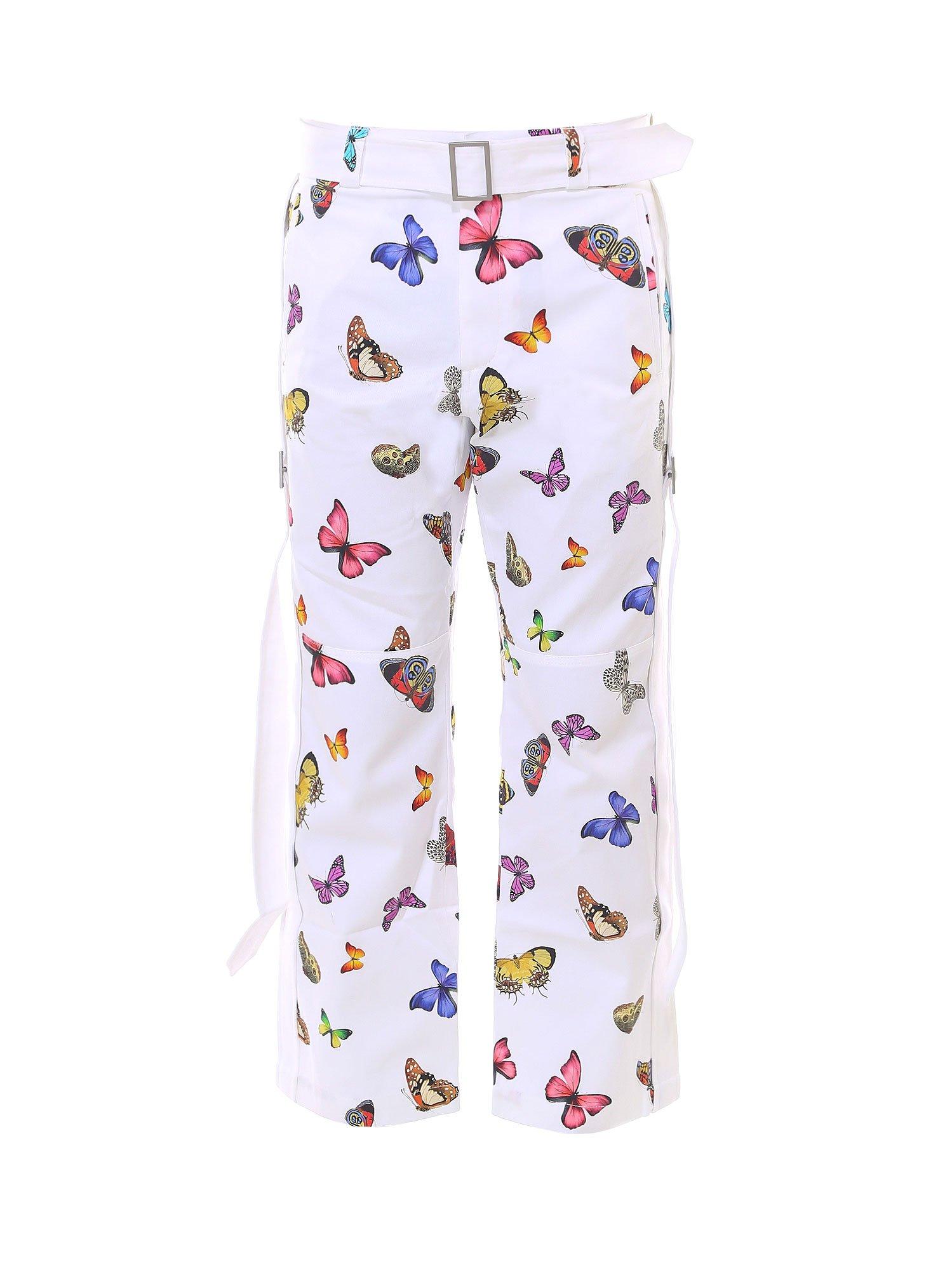 Palm Angels Cotton Belted Butterfly Print Trousers in White for Men ...