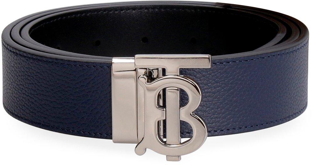 Burberry Men's Reversible Monogram Plaque Buckle Leather Belt