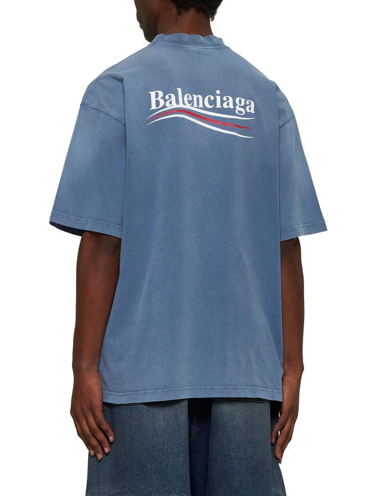 【BALENCIAGA】 ブルー Political Campaign ミディアムTシャツ Balenciaga Light Blue Political Campaign Medium Fit T-shirt