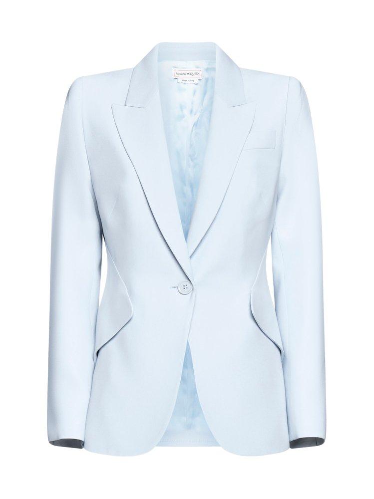 Alexander McQueen Peak Shoulder Leaf Crepe Jacket in Blue | Lyst