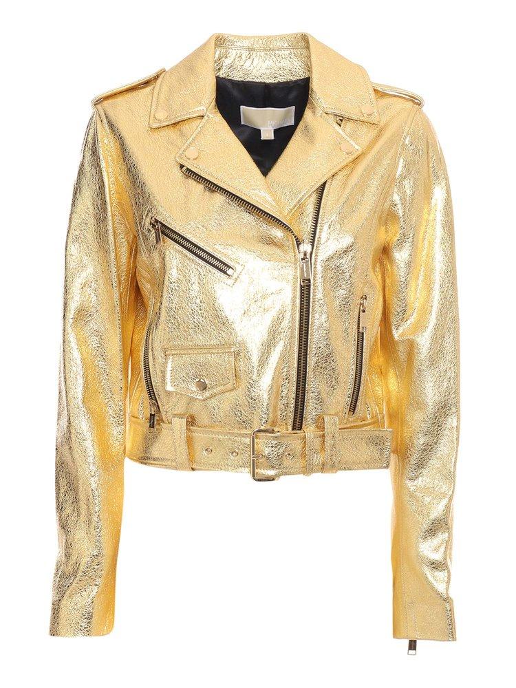 Michael Kors Laminated Biker Jacket in Metallic Lyst