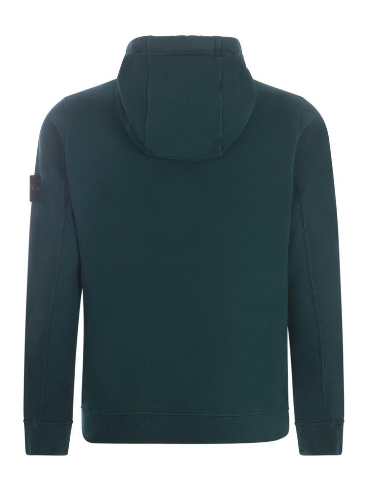 Stone Island Logo Patch Zipped Hoodie in Green for Men | Lyst