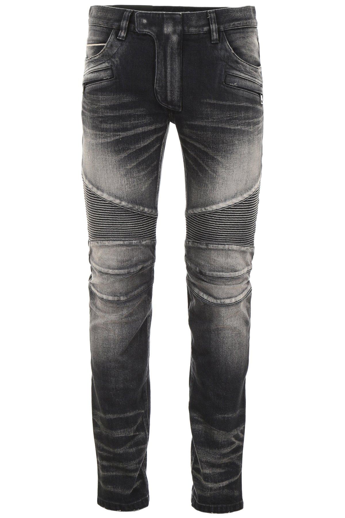 balmain black biker jeans