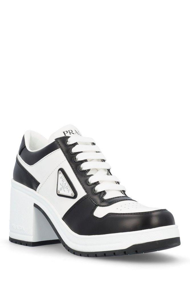 Prada Downtown High-heeled Lace-up Sneakers in White | Lyst