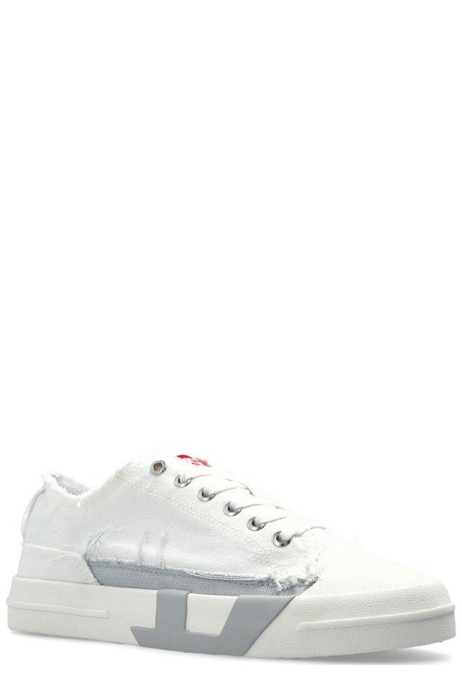 涼 DIESEL Frayed-Detailed Lace-Up Sneakers in White | Lyst