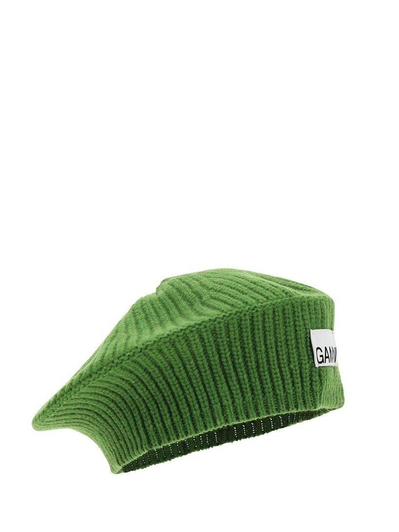 Ganni Wool Rib-knitted Beret Hat in 