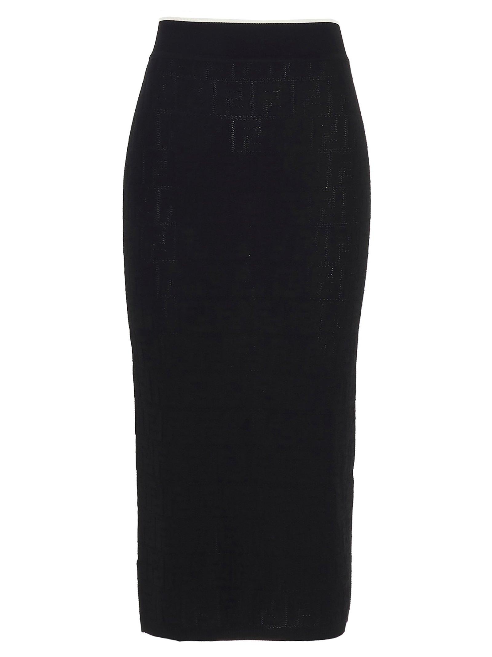 Fendi Cotton Ff Monogram Pencil Skirt in Black - Lyst