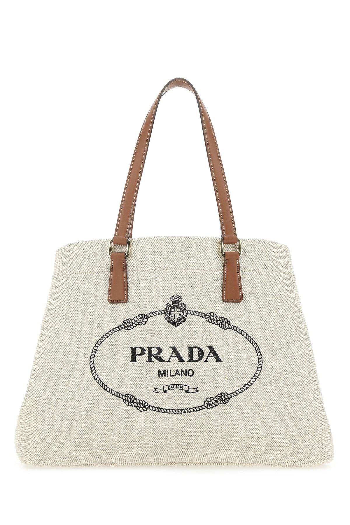 Prada Canvas Logo Shopper Tote Bag in Beige (Natural) - Lyst