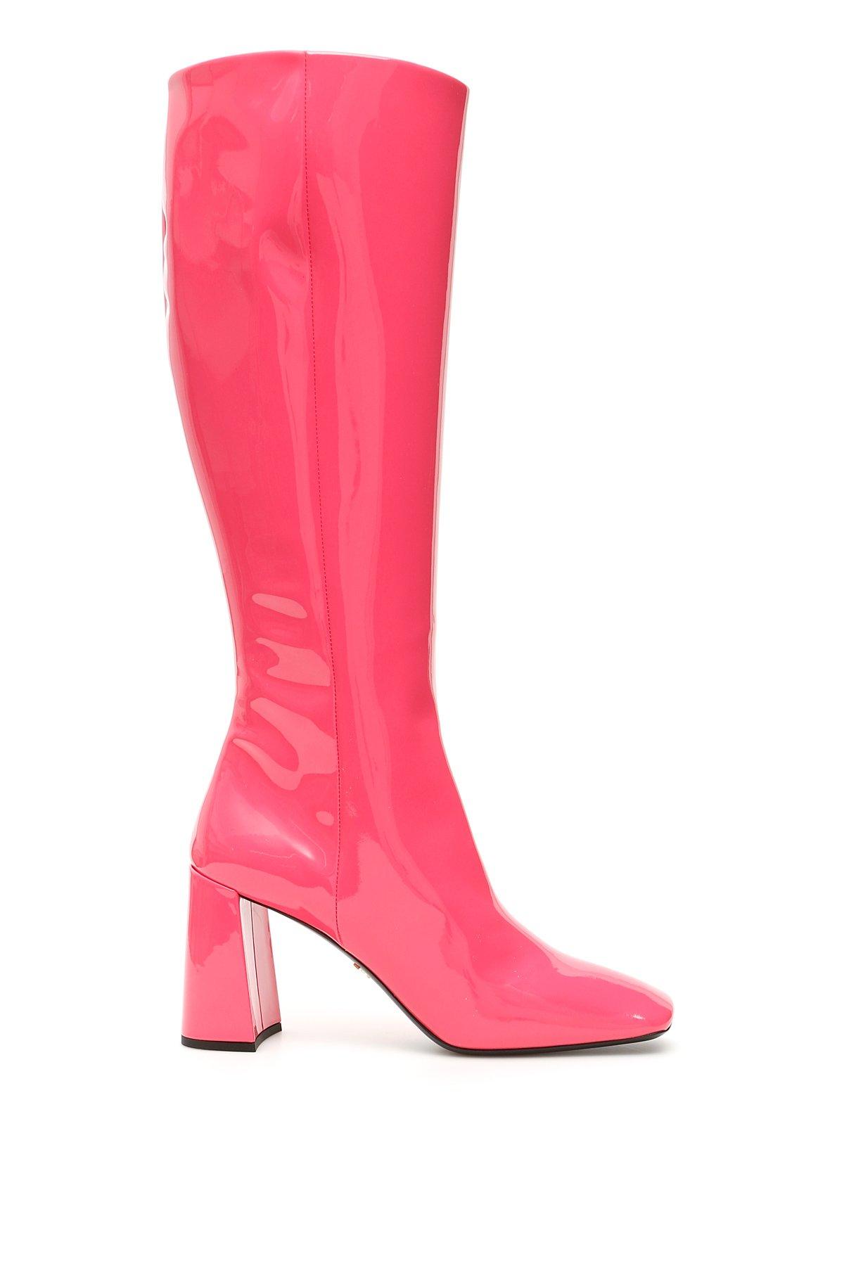 Prada Leather Knee High Boots in Pink,Fuchsia (Pink) | Lyst