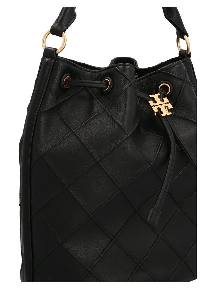 Fleming Large Leather Bucket Bag in Black - Tory Burch