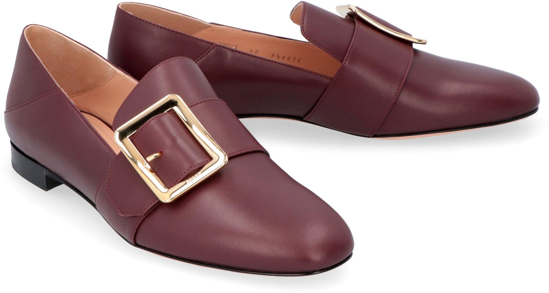 Bally Janelle Leather Loafers in Burgundy (Purple) | Lyst