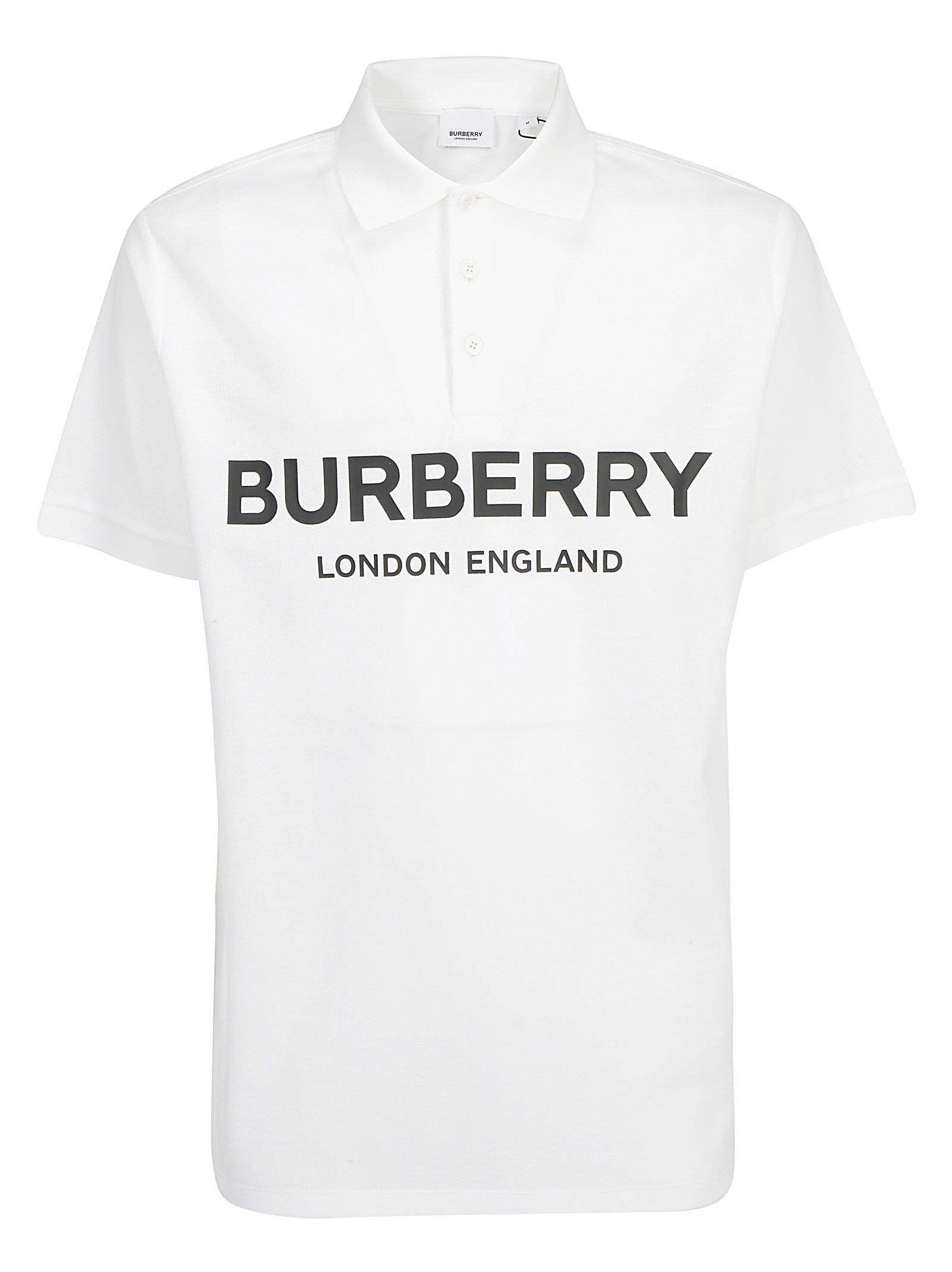 Burberry Logo Print Piqué Polo Shirt in White for Men | Lyst