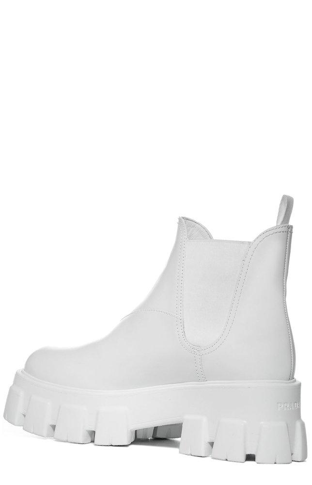 Prada Leather Monolith Brushed Slip-on Chelsea Boots in White | Lyst