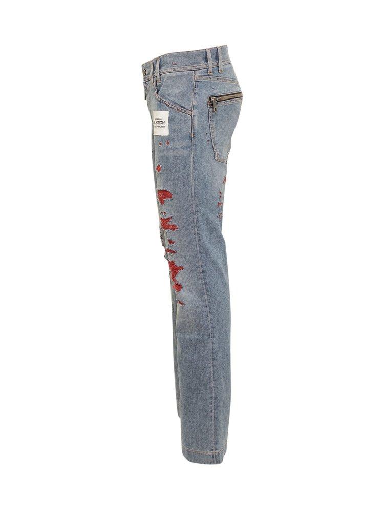 Dolce & Gabbana Logo Patch Ripped Jeans in Blue for Men | Lyst