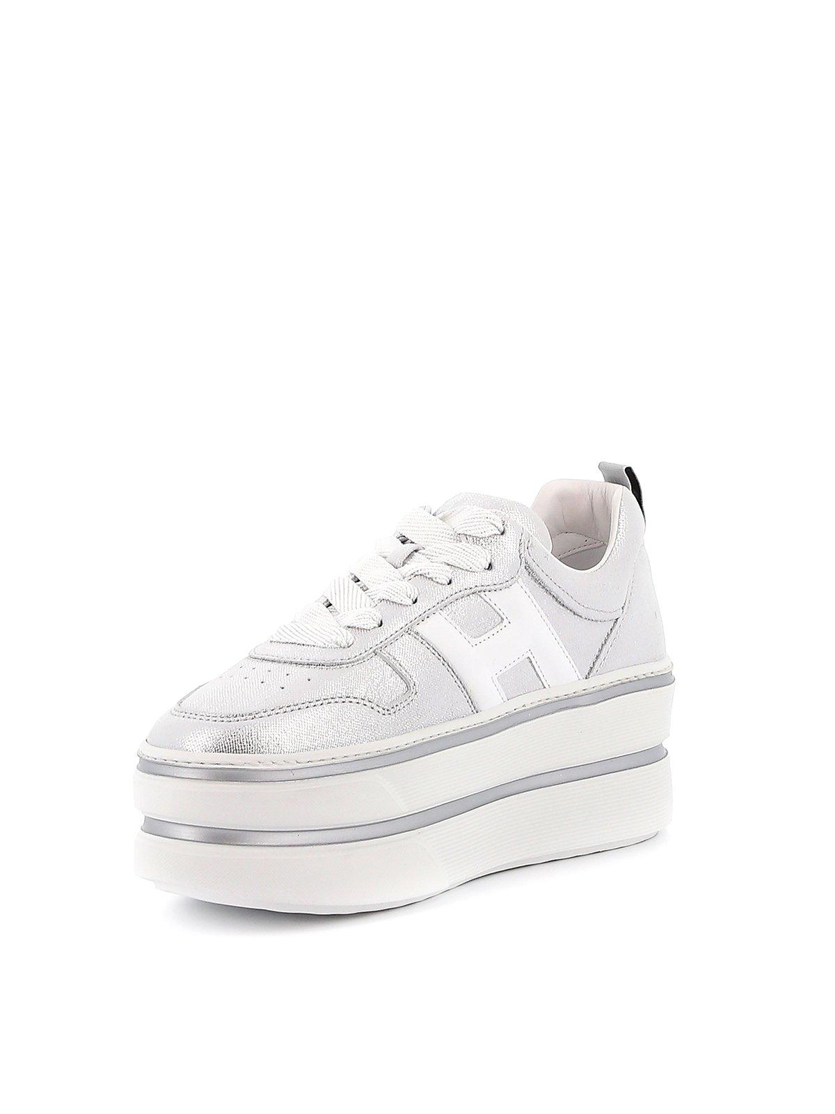 Hogan Leather Sneakers H449 Silver And White in Metallic - Lyst