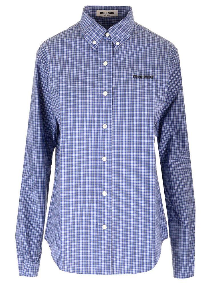 Miu Miu button-down embroidered-logo poplin shirt - White