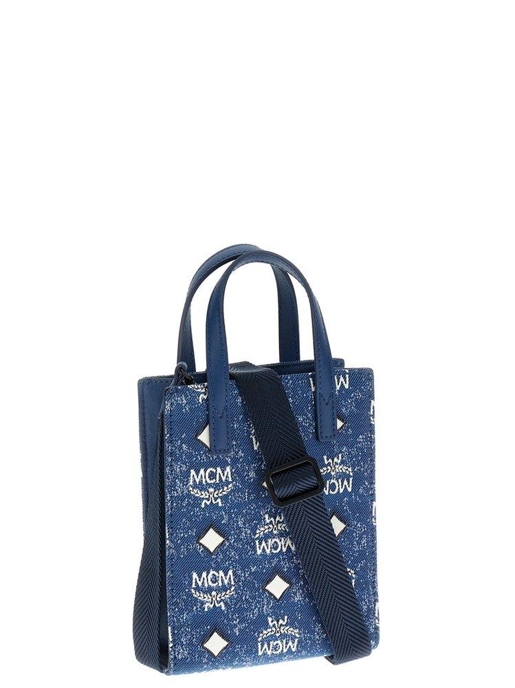 Mcm Mini Aren Denim Tote Bag In Blue