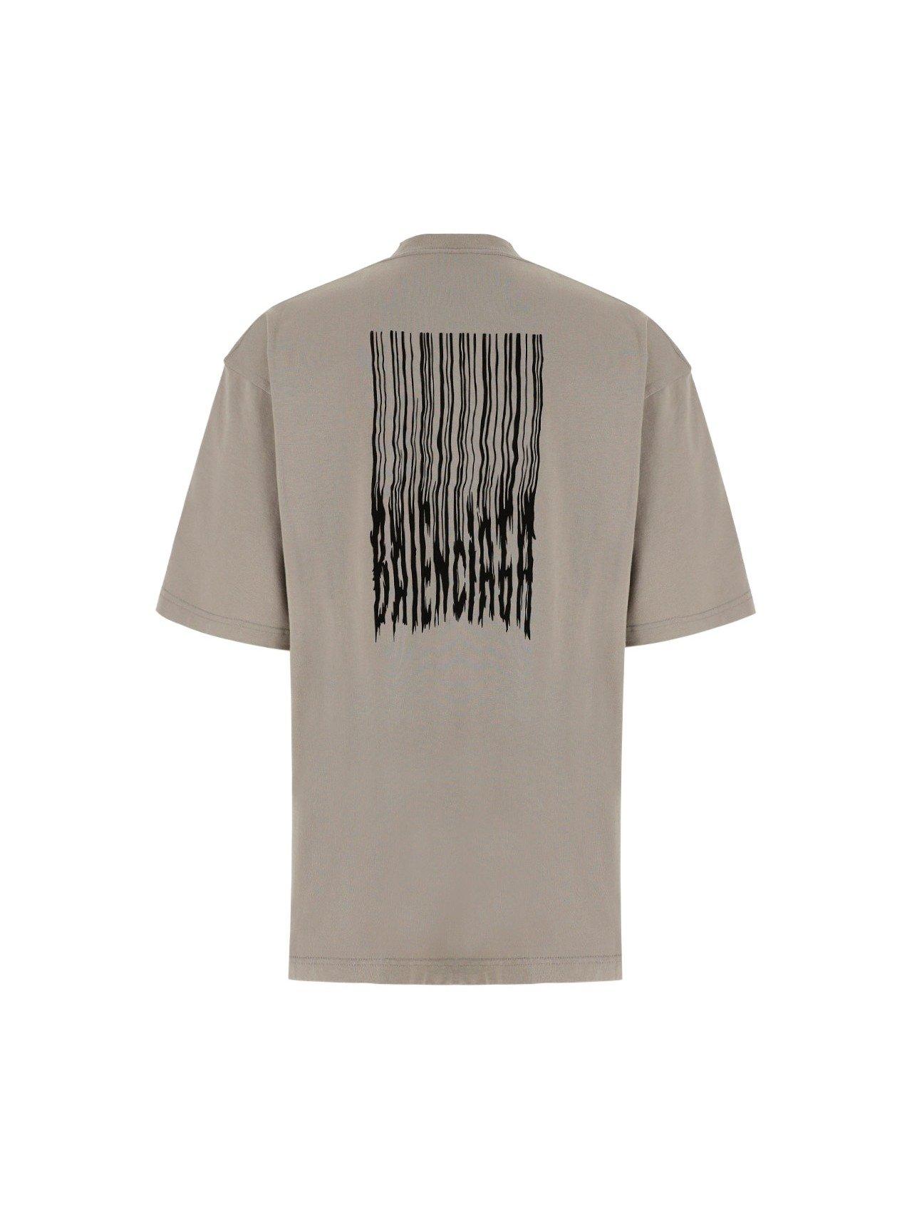トップス 2021AW BALENCIAGA bar code logo T-shirt BALENCIAGA Męski czarny t-shirt z białym logo